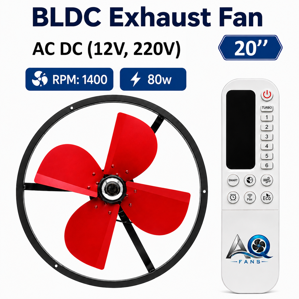AC DC Exhaust Fan | BLDC Motor with 12V DC 220V AC | Max 80W | RF Remote | 18, 20, 24 Inch - Detail 1