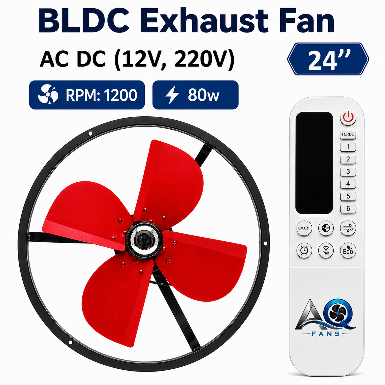 AC DC Exhaust Fan | BLDC Motor with 12V DC 220V AC | Max 80W | RF Remote | 18, 20, 24 Inch - Detail 3
