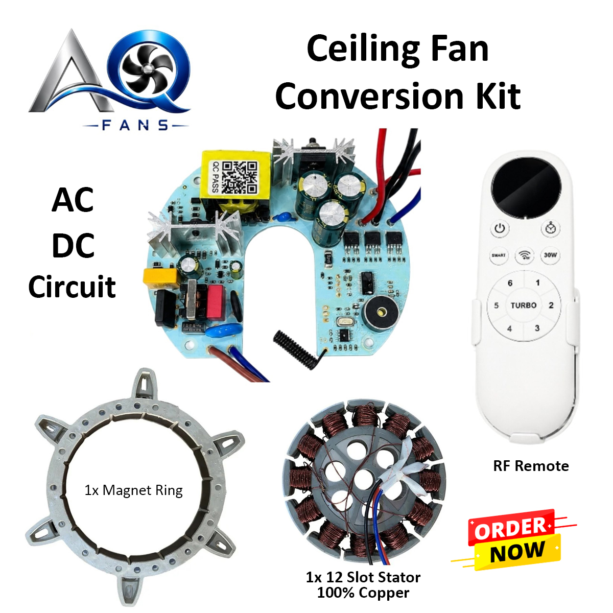 30 watt BLDC Ceiling Fan Conversion Kit with Remote AC DC Energy Saving Smart Fan Motor Kit 100% Copper